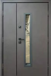 Полуторные двери с стеклопакетом Браун металл