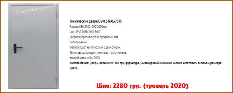Технічні двері DV-0.5 RAL-7035  купити